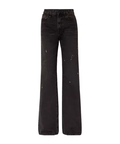 R13 Distressed Paint-splattered High-rise Flared Jeans In Black