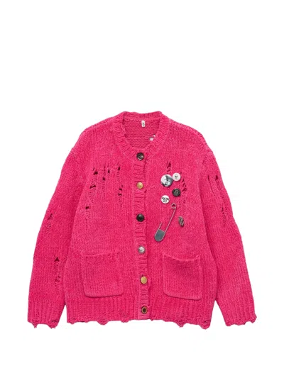 R13 Distressed Pin-embellished Cardigan In Pink