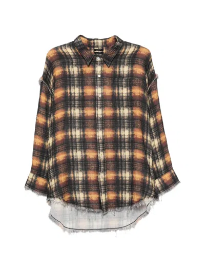 R13 Distressed Plaid Shirt In Brown