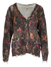 R13 Distressed Print Cardigan In Brown