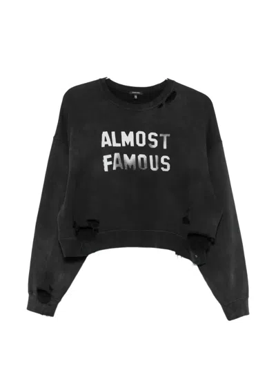 R13 Distressed Slogan-print Sweatshirt In Black