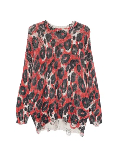 R13 DISTRESSED-TRIM LEOPARD-PRINT SWEATER