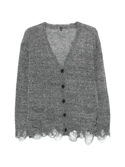 R13 Distressed V-neck Cardigan In Gray