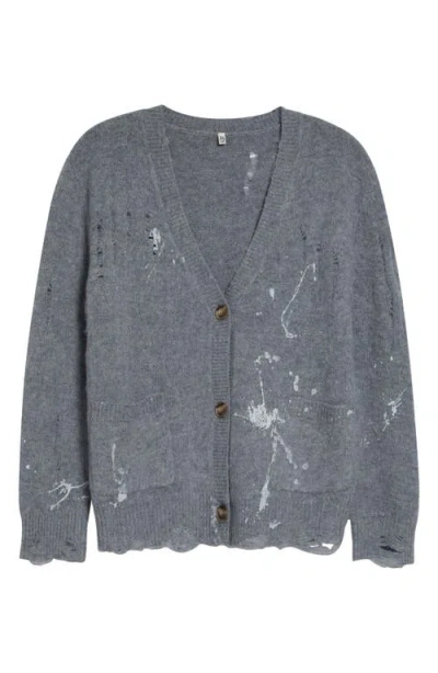 R13 Boy Paint-splatter Distressed Cardigan In Gray