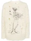 R13 Destroyed Pullover With Skeleton Print. In Neutrals
