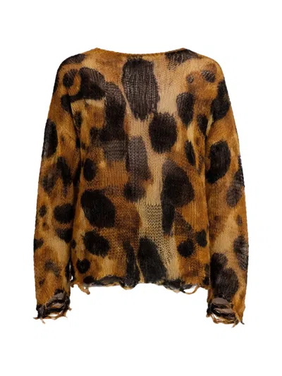 R13 Distressed-effect Jumper In Brown