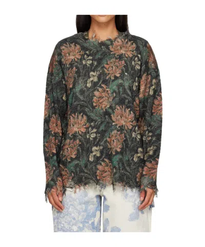 R13 Distressed-finish Round-neck Sweater In Multi