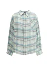 R13 Double-front Shirt In Cream/light Blue Plaid