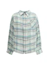 R13 Double-front Shirt In Cream/light Blue Plaid