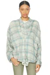 R13 Double-front Shirt In Cream & Light Blue Plaid