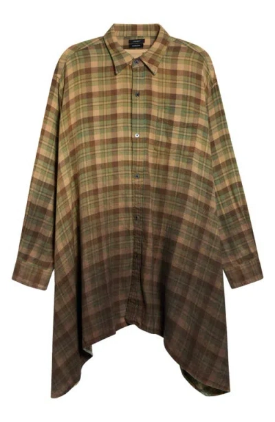 R13 Draped Front Ombre Plaid Shirt In Brown