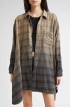 R13 Draped Front Plaid Flannel Button-up Shirt In Multi