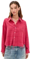 R13 Pink Drop Neck Cropped Shirt In Overdyed Fuchsia Plaid