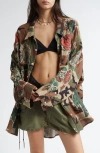 R13 Camouflage Shirt In Printed Camo Rose Applique