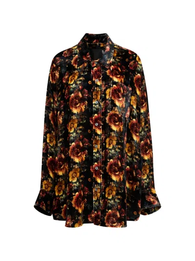 R13 Drop Neck Floral Shirt In Black