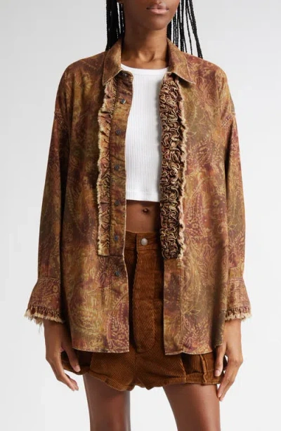 R13 Drop Neck Paisley Corduroy Button-up Tuxedo Shirt In Paisley Print