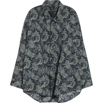 R13 Drop Neck Pintuck Paisley Print Button-up Shirt In Gray