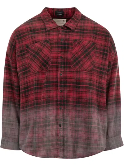 R13 Drop-neck Shirt In Dip Dye Red Plaid