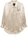 R13 Drop Neck Satin Button-up Shirt With Strap In Neutrals