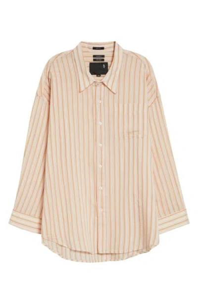 R13 Drop Neck Stripe Cotton & Silk Blend Button-up Shirt In Pink