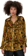R13 Drop Neck Oversize Floral Velvet Button-up Shirt In Multi