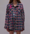 R13 Drop Neck Work Shirt In Blue Plaid