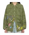 R13 Green Drop Neck Work Shirt In Plaid With Paint Spl