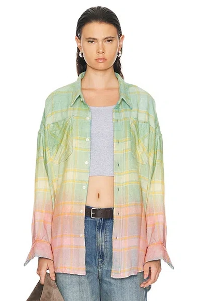 R13 Checked Drop-shoulder Shirt In Green