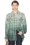 R13 Drop Neck Checked Slub Cotton Shirt In Green