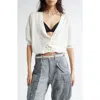 R13 Elbow Sleeve Balloon Bubble Hem Linen Cardigan In Ecru