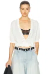 R13 Elbow Sleeve Balloon Bubble Hem Linen Cardigan In Ecru