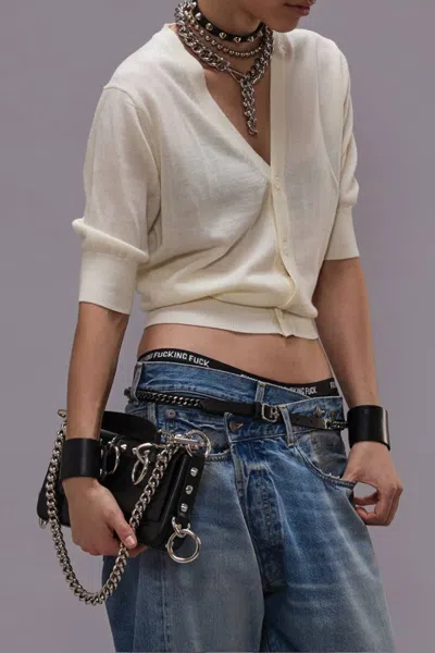 R13 Elbow Sleeve Split Hem Cardigan In Cream In White
