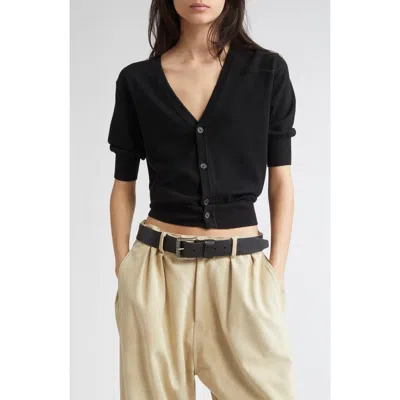 R13 Elbow Sleeve Split Hem Merino Wool Cardigan In Black