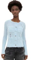 R13 Shrunken Distressed Cardigan In Light Blue