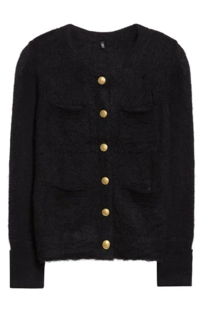 R13 Elongated Shrunken Distressed Mohair Blend Cardigan In Black