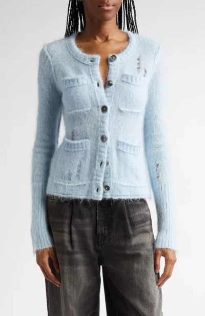 R13 Elongated Shrunken Kid Mohair & Merino Wool Blend Cardigan In Light Blue