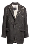 R13 Embellished Frayed Edge Ragged Virgin Wool & Linen Blazer In Blue