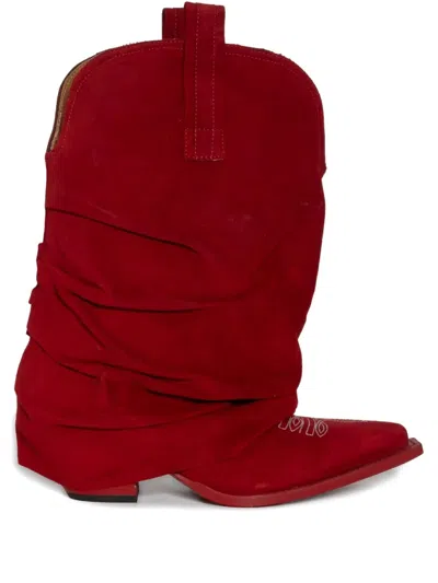 R13 Embroidered Leather Boots In Red