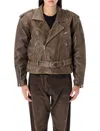 R13 Brown Exaggerated Shoulder Motorcycle Jacket
