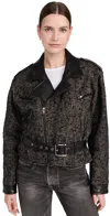 R13 Exaggerated Shoulder Motorcycle Jacket With Cuffs Black Herringbone In Black Herringbone