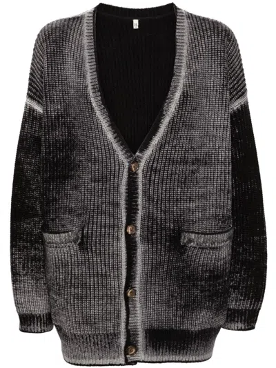 R13 Black & Gray Oversized Cardigan In Distressed Black