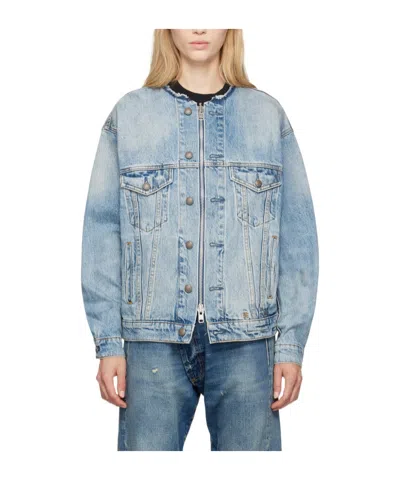 R13 Faded Effect Denim Coat In Blue