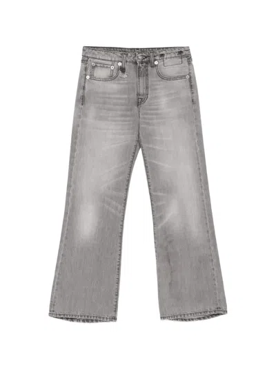 R13 Faded Whiskered Jeans In Burgundy