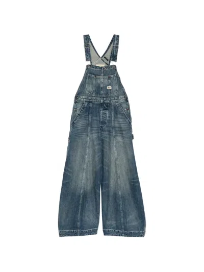 R13 Faded-effect Wide-leg Dungarees In Blue