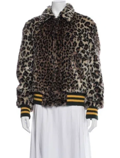 Pre-owned R13 Faux Fur Animal Print Bomber Jacket In Neutral