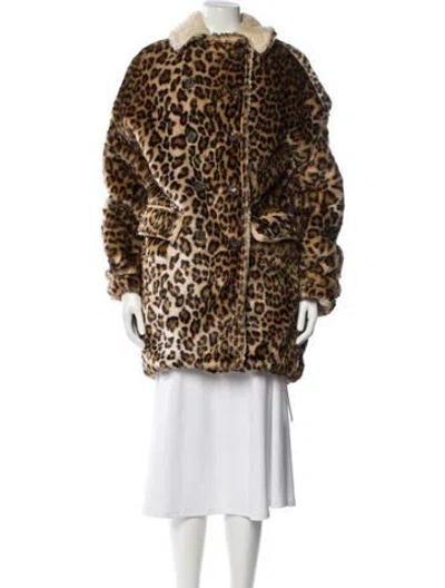 Pre-owned R13 Faux Fur Animal Print Faux Fur Coat In Brown