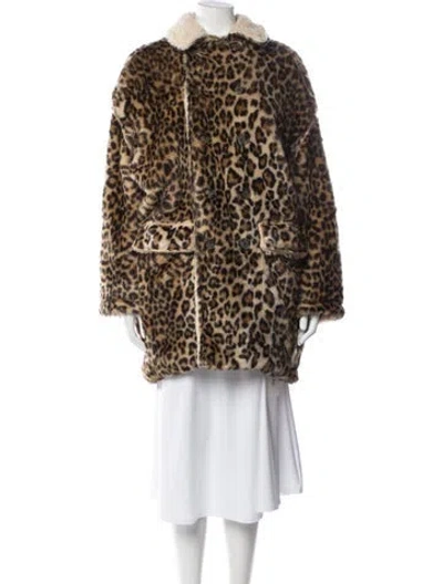 Pre-owned R13 Faux Fur Animal Print Faux Fur Coat In Brown