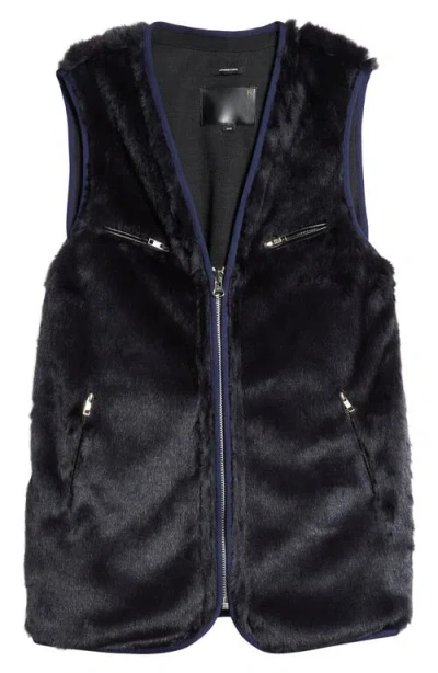 R13 Faux Fur Zip Waistcoat In Midnight