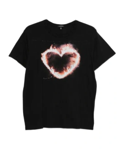 R13 Flaming Heart Crew Neck Short Sleeve T-shirt In Black
