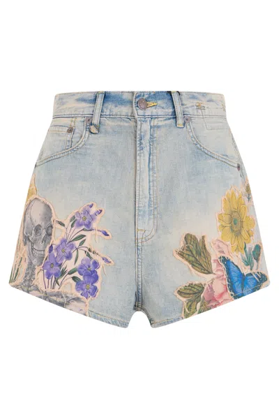 R13 Floral High-waist Mini Shorts In Blue